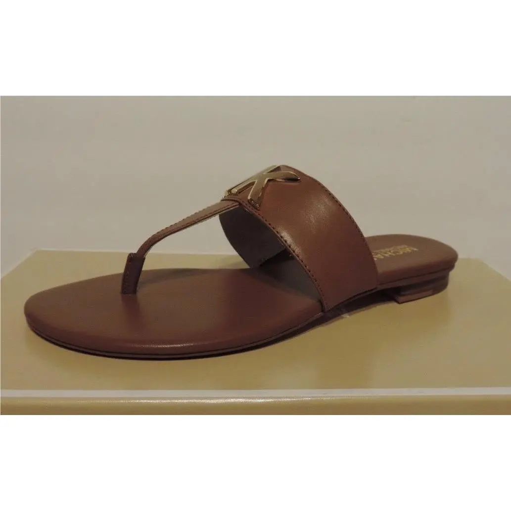Michael Kors Hayley Thong Flat Sandals Luggage Vachetta Leather Upper