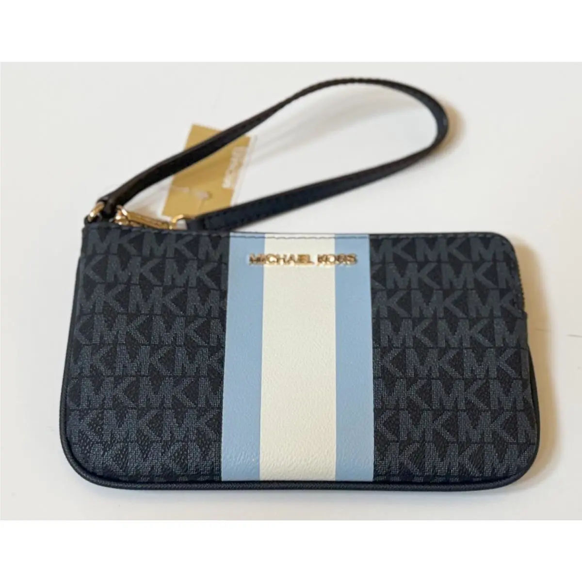 Jet Set Travel Large Top Zip Wristlet MK Center Stripe Blue Multi by Michael Kors