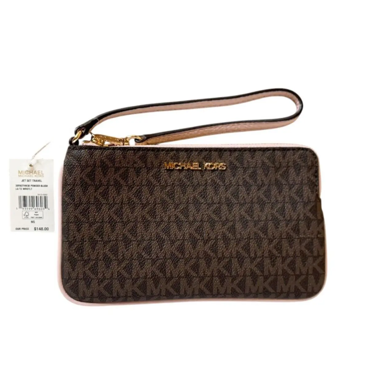 Jet Set Travel Large Top Zip Wristlet MK Brown Pink by Michael Kors