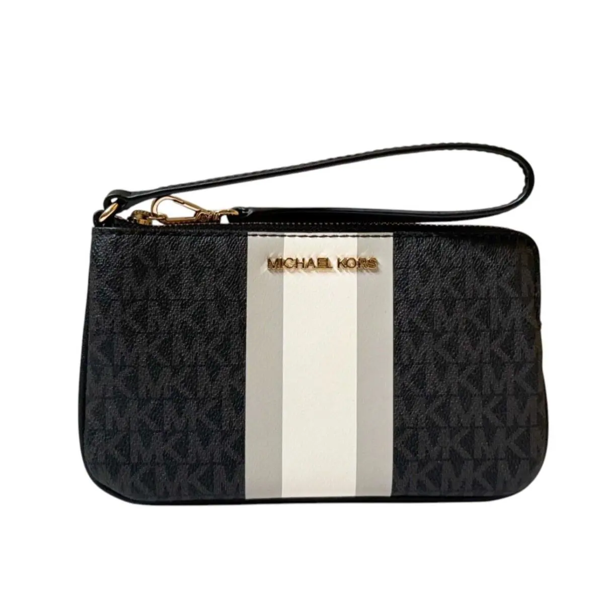 Jet Set Travel Large Top Zip Wristlet MK Center Stripe Black Multi by Michael Kors
