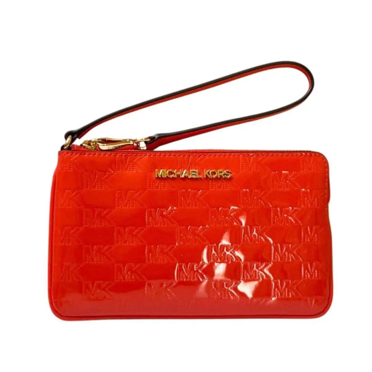 Jet Set Travel Large Top Zip Wristlet MK Patent MANDARIN by Michael Kors