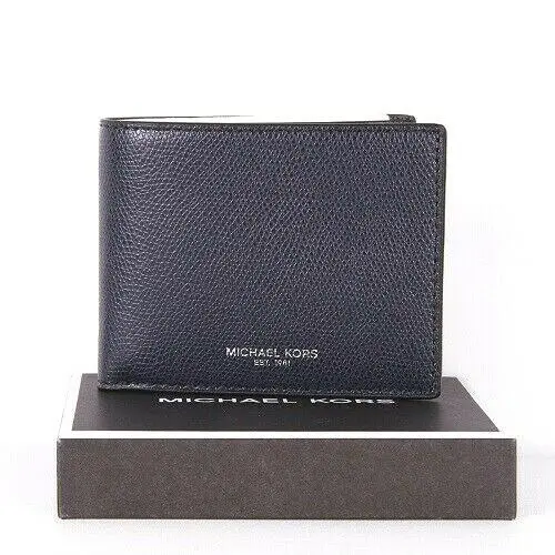 Mens Warren Slim Billfold Wallet Leather with Gift Box Navy Luggage Navy by Michael Kors