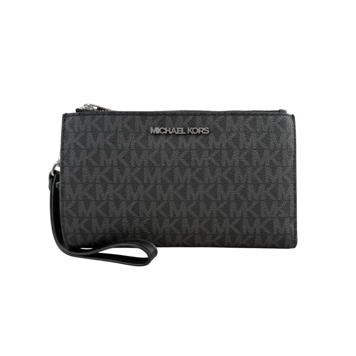 MK Jet Set Travel Double Zip Phone Wristlet Wallet Black Signature by Michael Kors