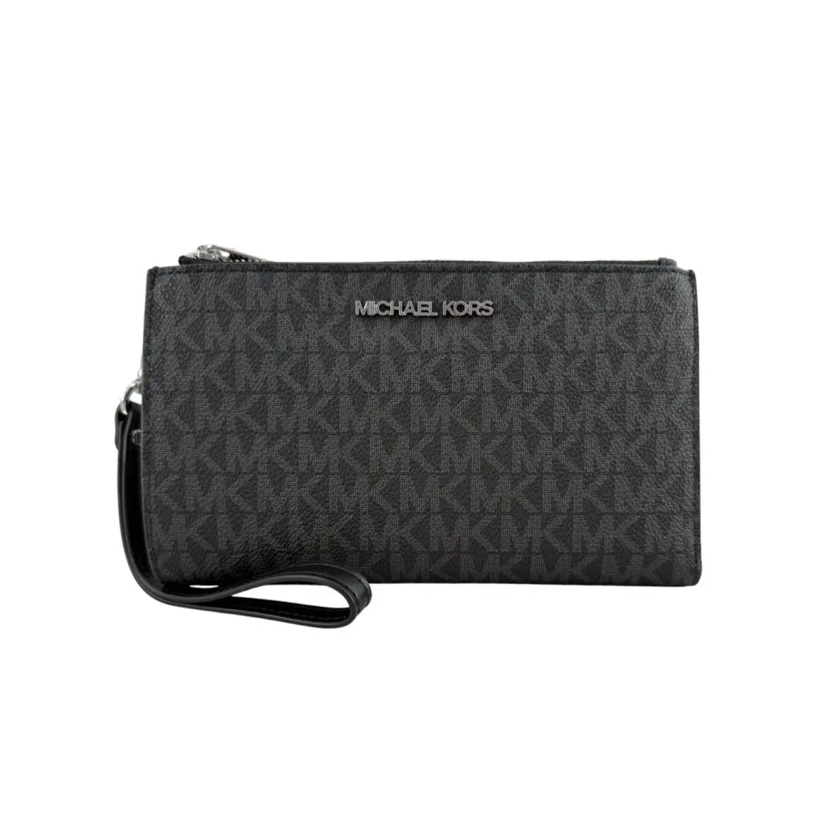MK Jet Set Travel Double Zip Phone Wristlet Wallet Black Signature by Michael Kors