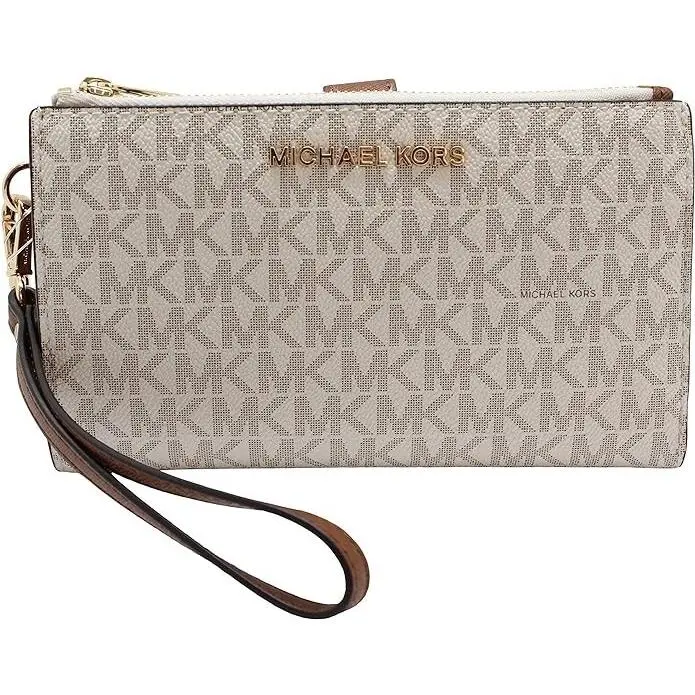 MK Jet Set Travel Double Zip Phone Wristlet Wallet Vanilla by Michael Kors