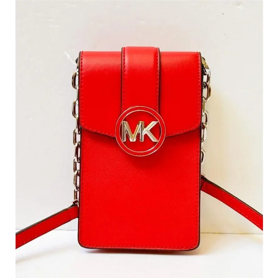 Carmen Small North South Phone Crossbody Shoulder Chain Bag Purse Bright Red by Michael Kors