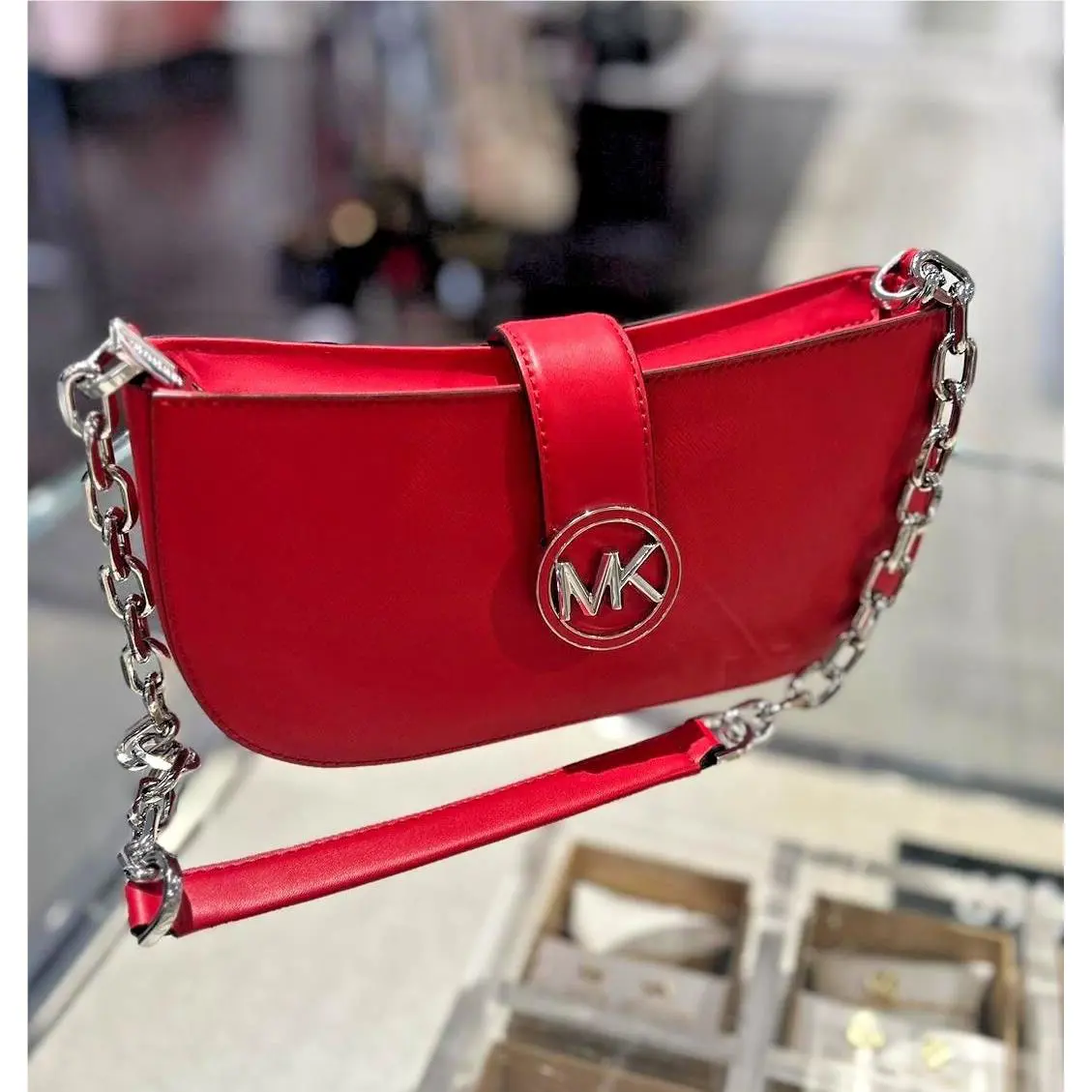 Small Pouchette Crossbody Leather or Pvc Handbag Purse Shoulder Bag BRIGHT RED by Michael Kors