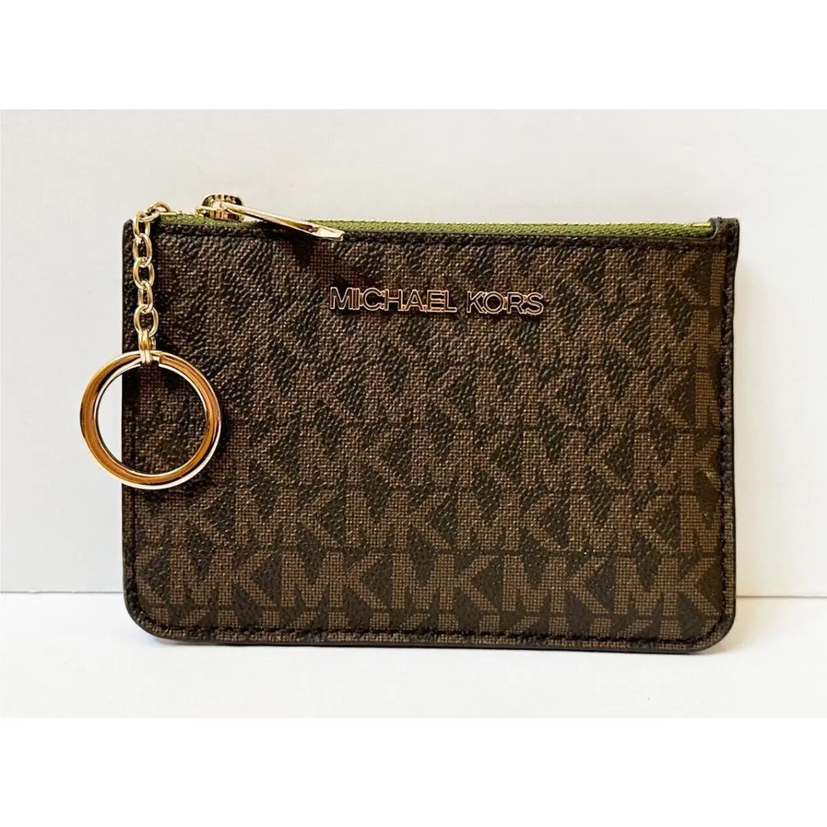 Jet Set Travel S TZ Coin Pouch with ID Key Holder Wallet MK Brown Evergreen by Michael Kors
