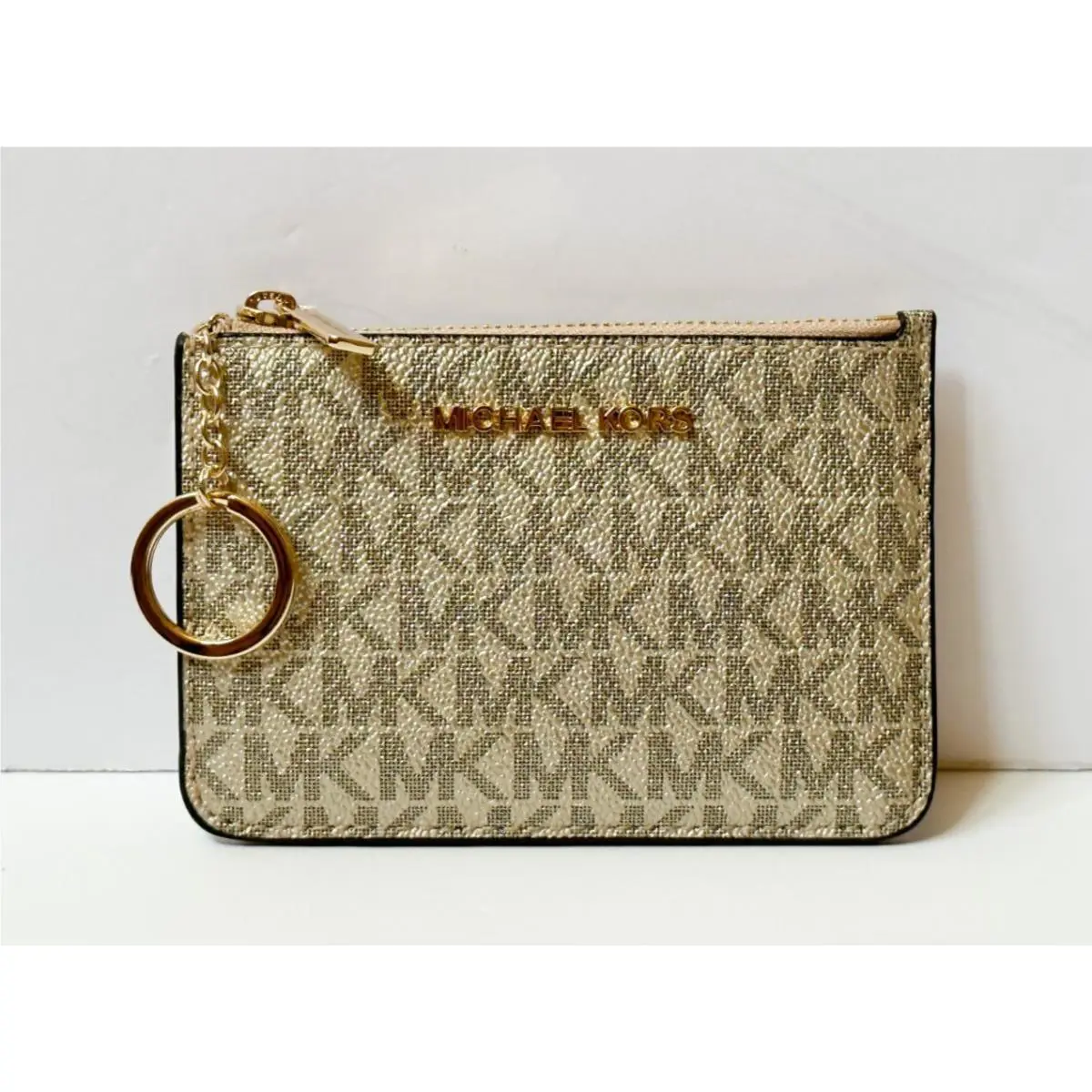 Jet Set Travel S TZ Coin Pouch with ID Key Holder Wallet MK Pale Gold by Michael Kors