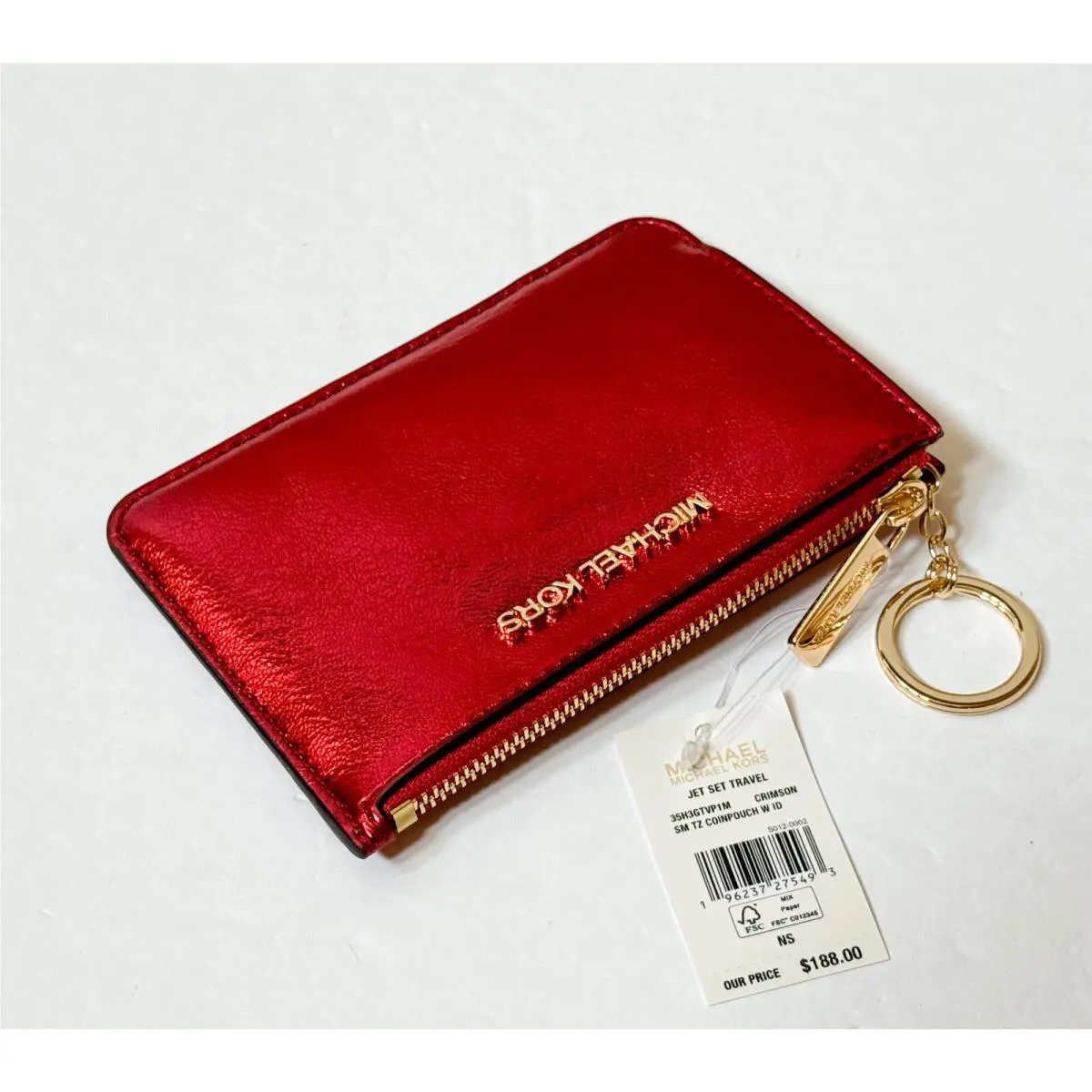 Jet Set Travel S TZ Coin Pouch with ID Key Holder Wallet PATENT RED(CRIMSON) by Michael Kors