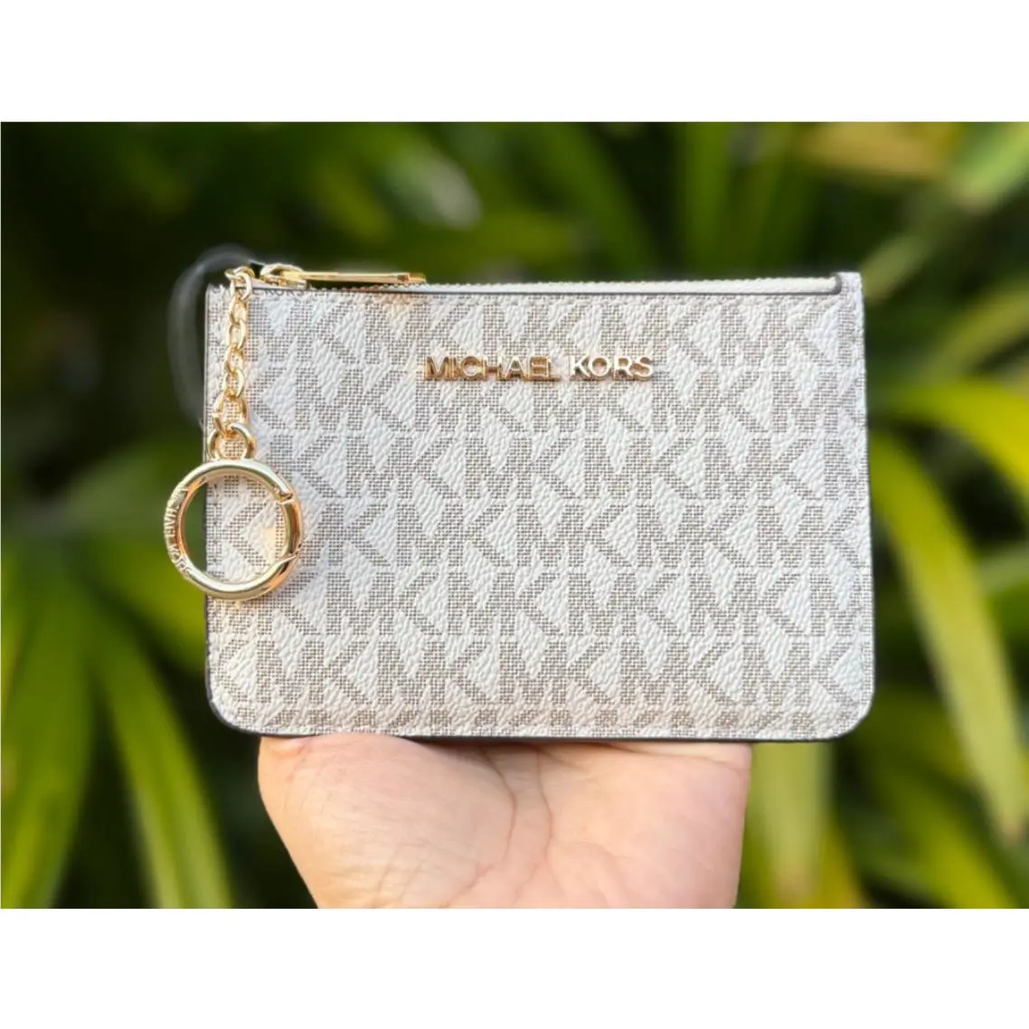 Jet Set Travel S TZ Coin Pouch with ID Key Holder Wallet MK VANILLA/BROWN by Michael Kors