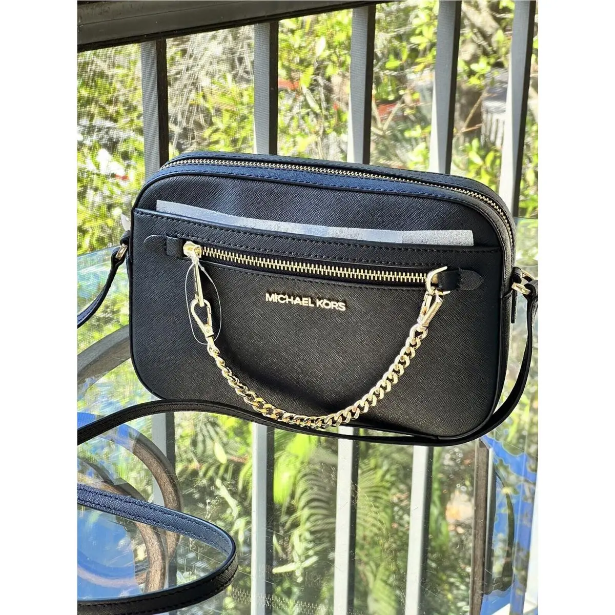 Lady Leather or Pvc Crossbody Handbag Purse Bag Messenger Shoulder Black Gold Chain Leather by Michael Kors