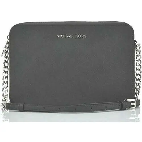 Lady Leather or Pvc Crossbody Handbag Purse Bag Messenger Shoulder Black/Silver Leather Saffiano by Michael Kors