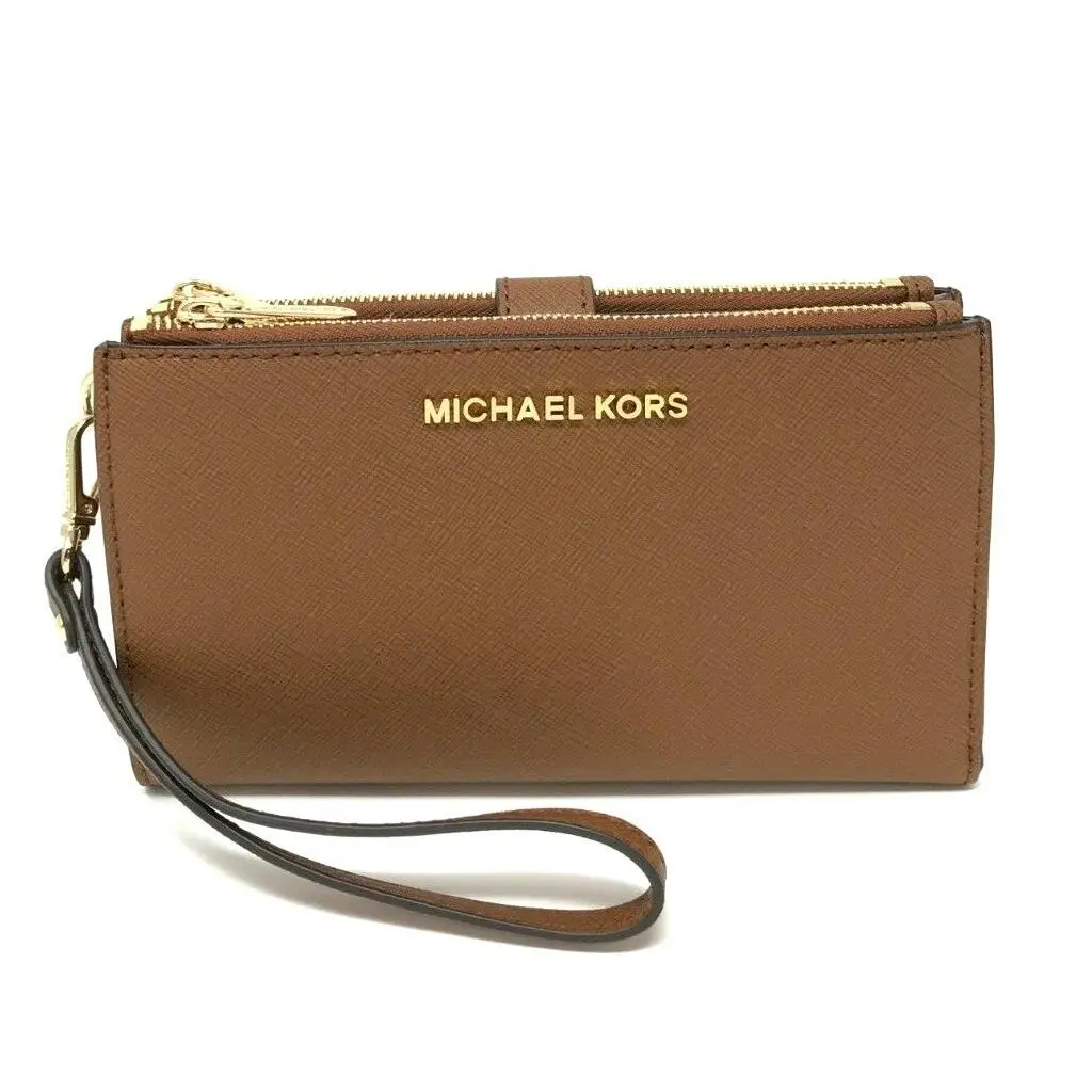 MK Jet Set Travel Double Zip Phone Wristlet Wallet Luggage / Gold Tone by Michael Kors