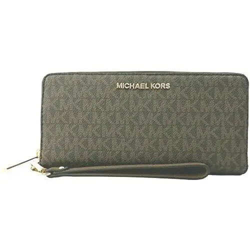 Long Zip Around Wallet Wristlet Leather or Pvc Clutch Phone Holder Brown MK Signature by Michael Kors