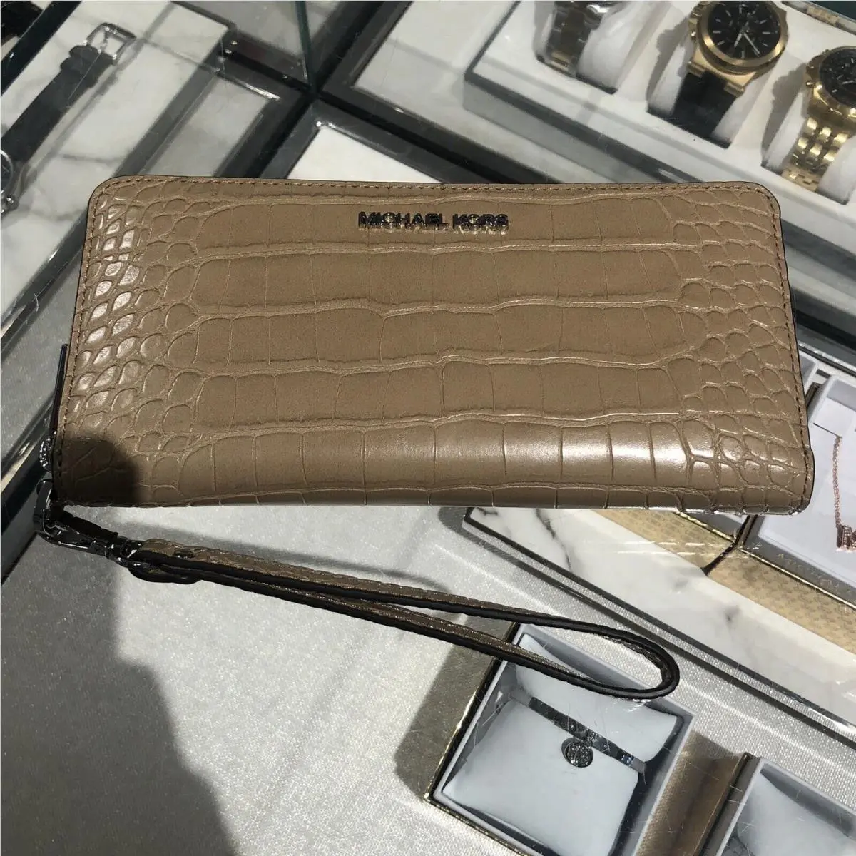 Long Zip Around Wallet Wristlet Leather or Pvc Clutch Phone Holder CAMEL 2ND VERSION by Michael Kors