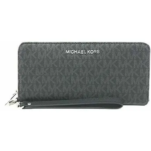 Long Zip Around Wallet Wristlet Leather or Pvc Clutch Phone Holder Black MK Signature by Michael Kors