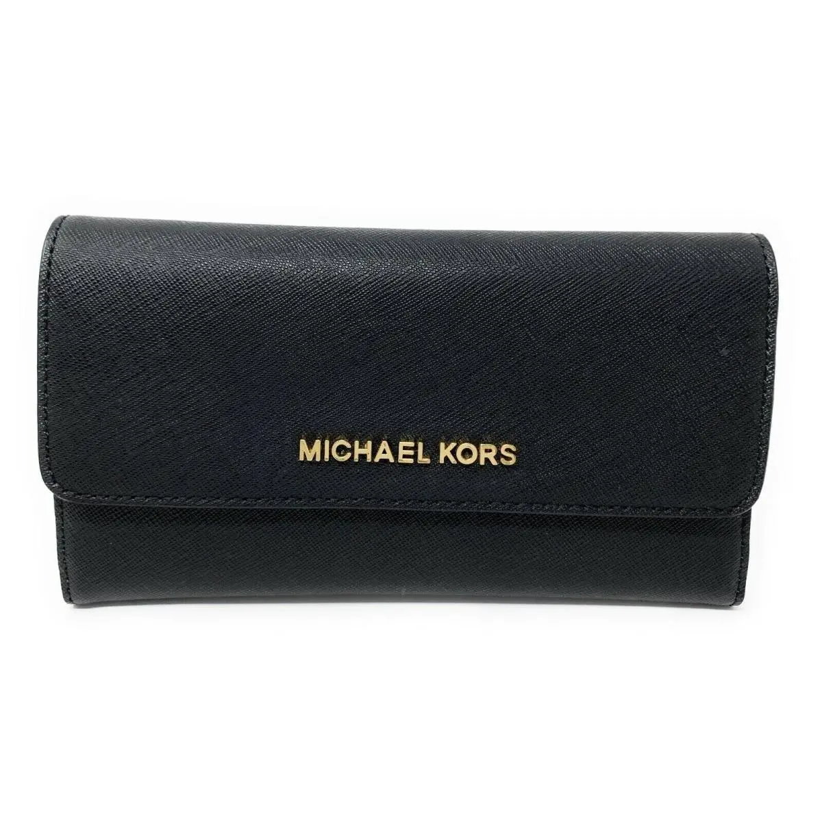 Jet Set Travel Large Trifold Leather/pvc Wallet Black/Gold Tone by Michael Kors