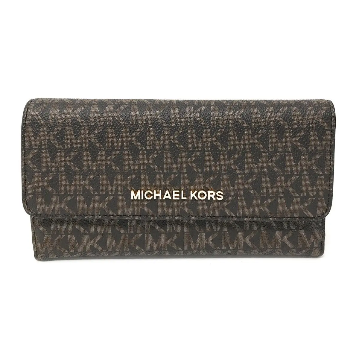 Jet Set Travel Large Trifold Leather/pvc Wallet Brown/ Signature by Michael Kors