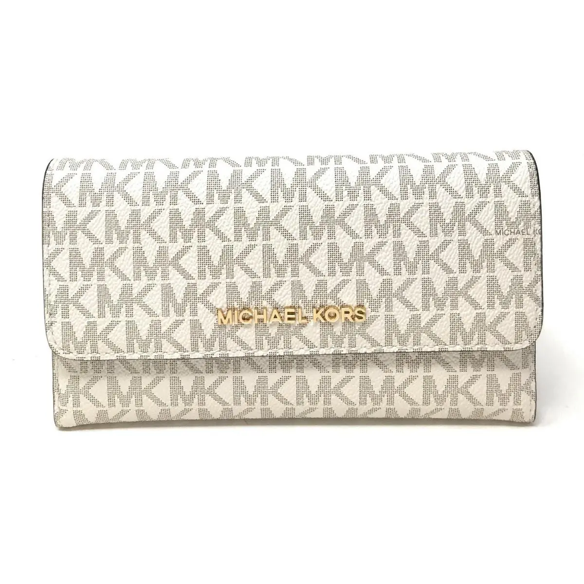 Jet Set Travel Large Trifold Leather/pvc Wallet Vanilla/Signature by Michael Kors