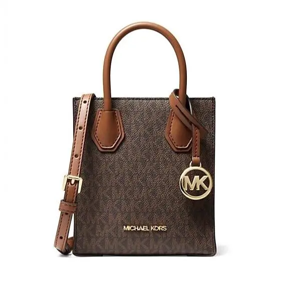 Mercer XS Shopper Leather Crossbody Bag Brown Signature/Gold Tone by Michael Kors