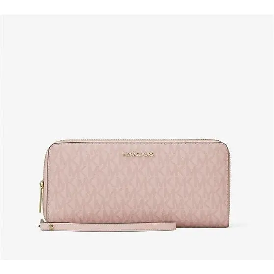 Jet Set Travel Large Travel Continental Wristlet Wallet Clutch Powder Blush Signature/Gold Tone by Michael Kors