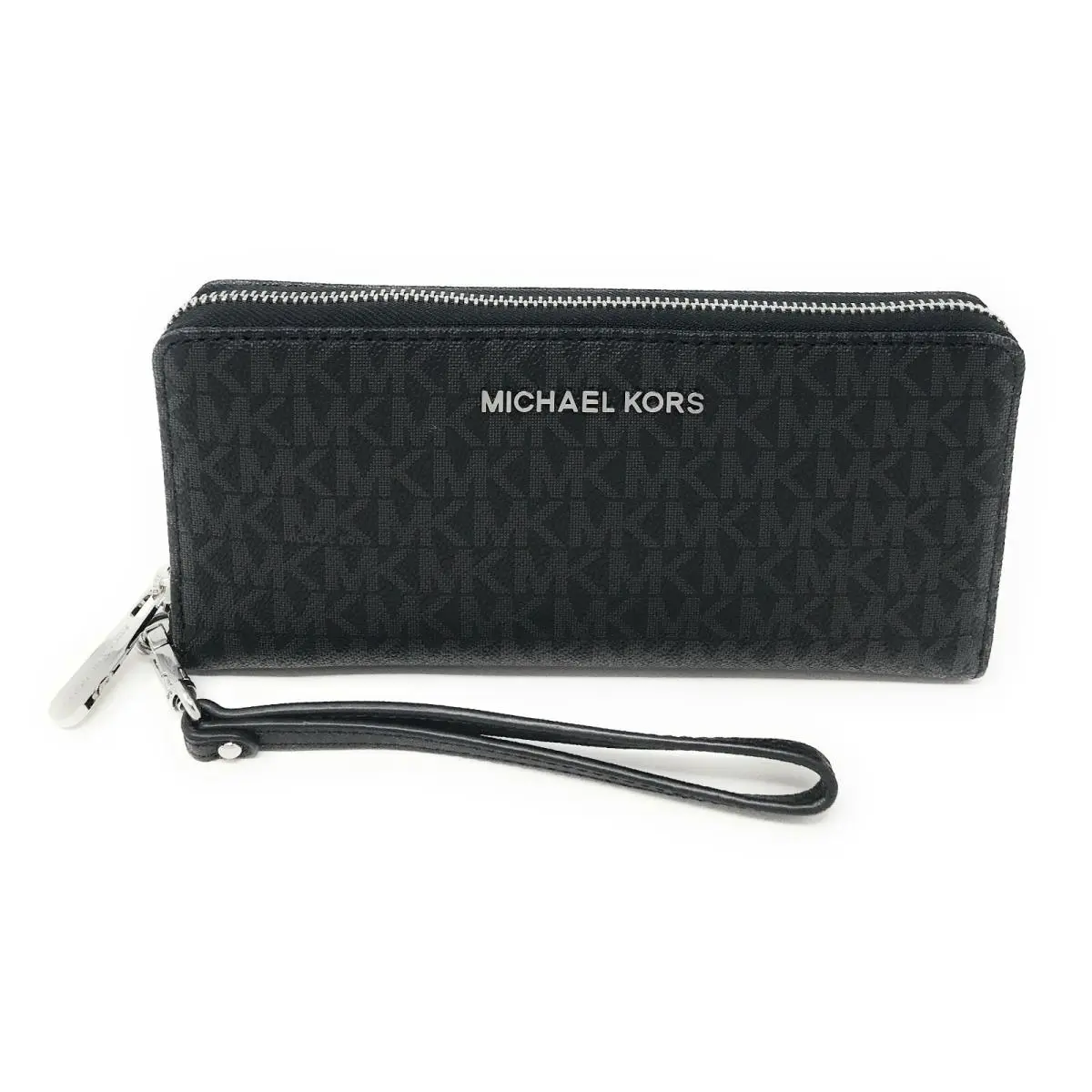 Jet Set Travel Large Travel Continental Wristlet Wallet Clutch Black Signature/Silver Tone by Michael Kors
