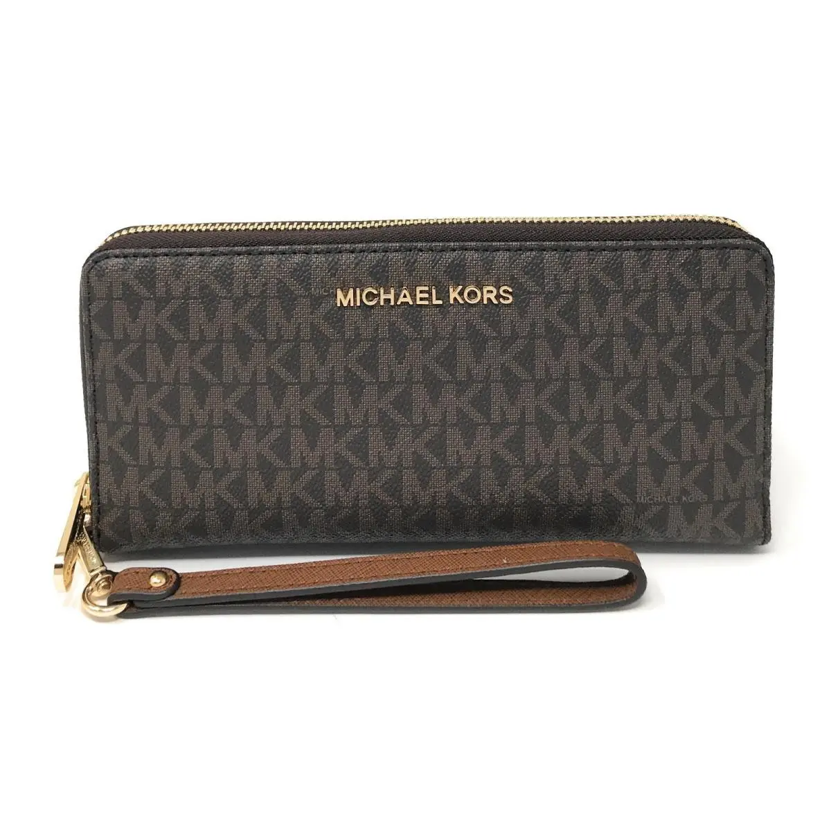 Jet Set Travel Large Travel Continental Wristlet Wallet Clutch Brown Signature by Michael Kors