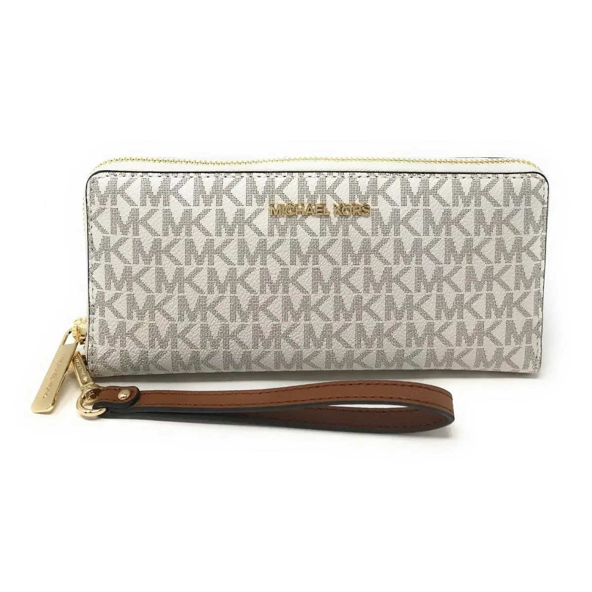Jet Set Travel Large Travel Continental Wristlet Wallet Clutch Vanilla Signature/Gold Tone by Michael Kors