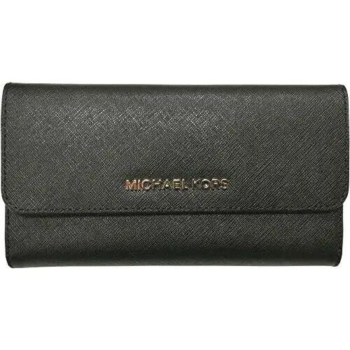 Women Lady Pvc or Leather Trifold Clutch Credit Card Holder Wallet Black/Gold Hardware Leather Saffiano by Michael Kors