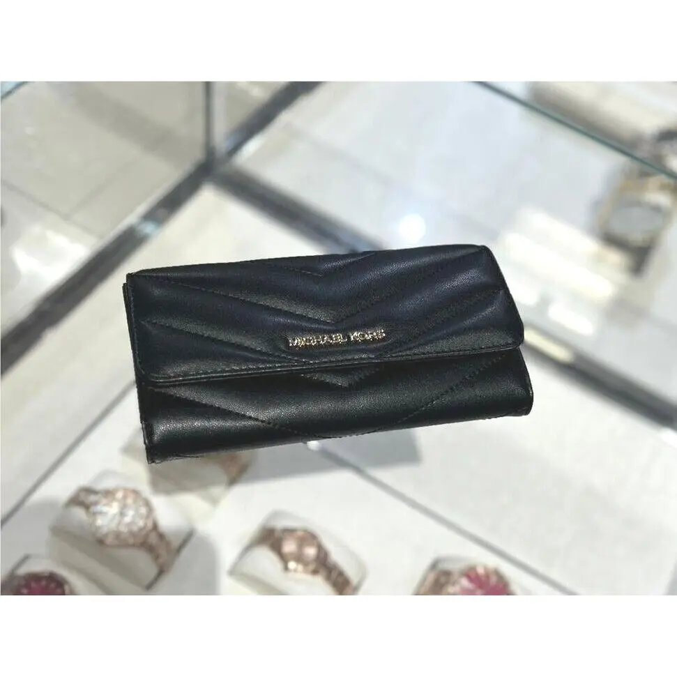 Women Lady Pvc or Leather Trifold Clutch Credit Card Holder Wallet BLACK GOLD QUILTED by Michael Kors