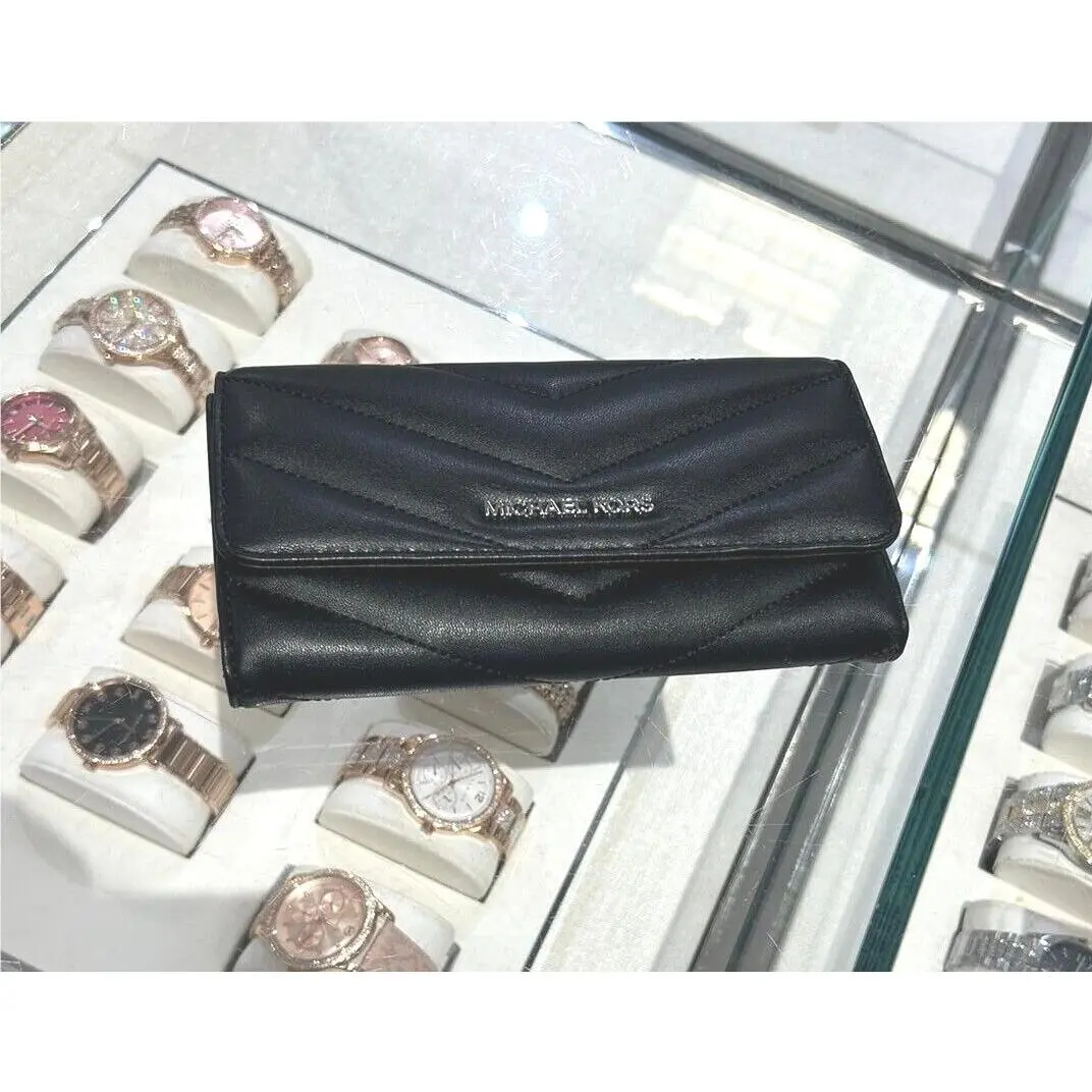 Women Lady Pvc or Leather Trifold Clutch Credit Card Holder Wallet BLACK SILVER by Michael Kors