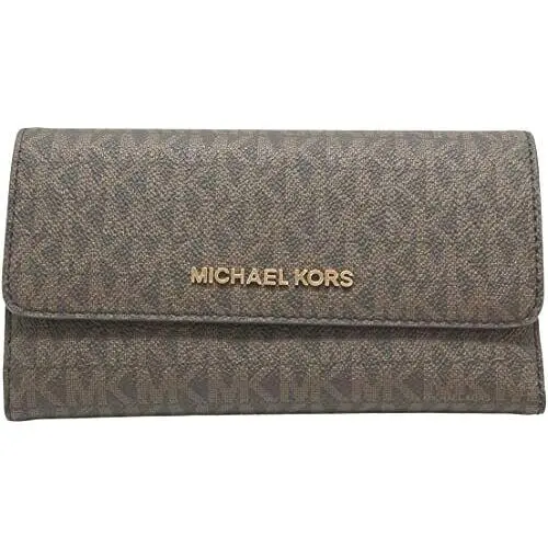 Women Lady Pvc or Leather Trifold Clutch Credit Card Holder Wallet Brown MK Signature by Michael Kors