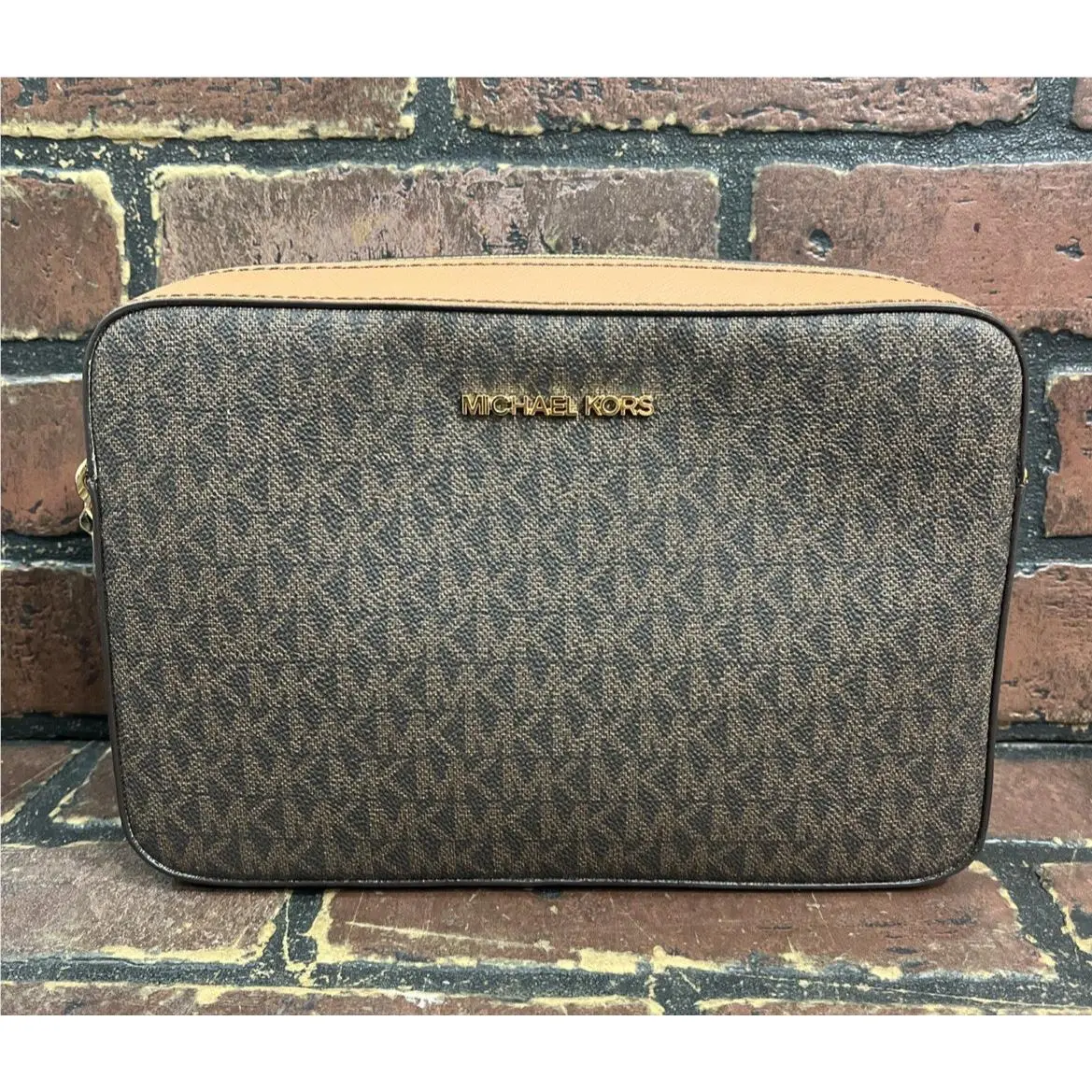 Michael Kors Jet Set Item East West Shoulder Crossbody Bag MK Brown - Handle/Strap: Brown, Hardware: Gold, Exterior: Brown
