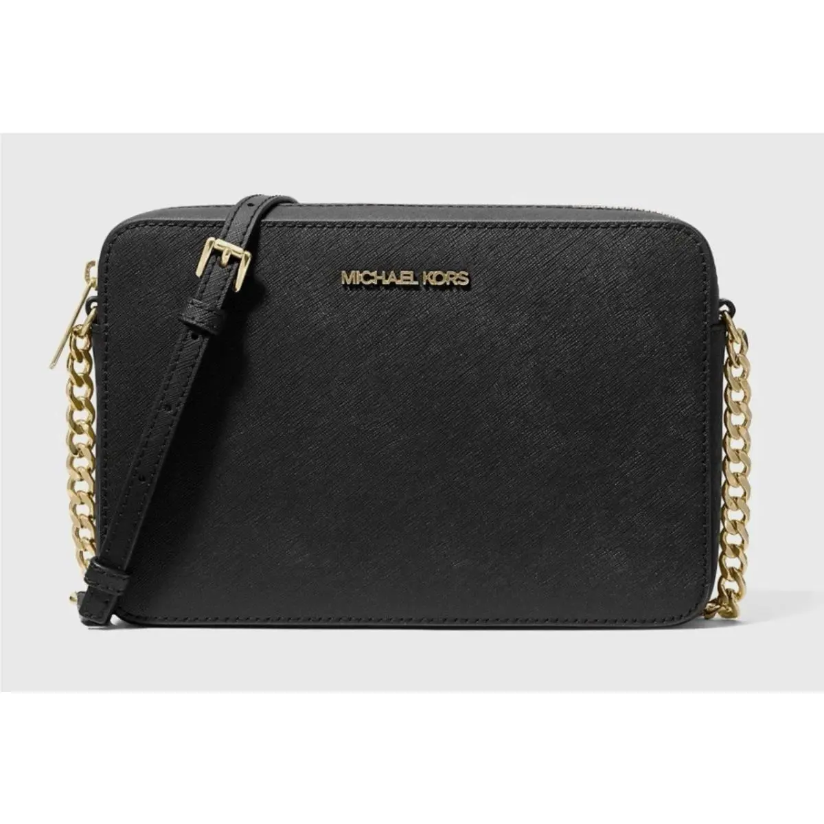 Michael Kors Jet Set Large East West Black/gold Leather Crossbody Bag Handbag