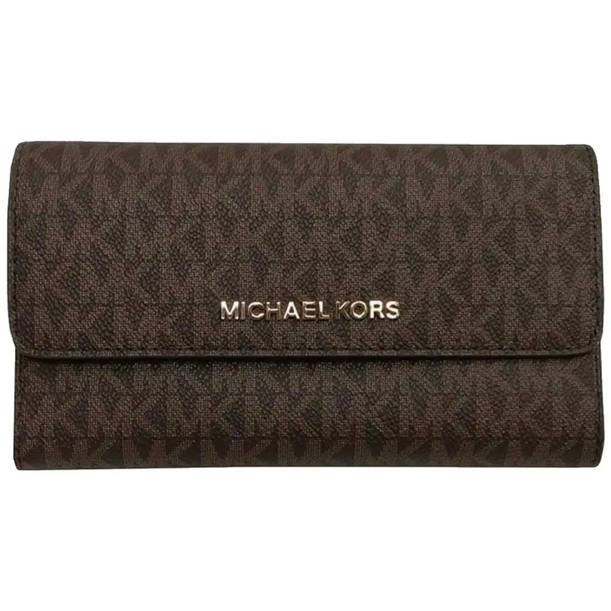 Michael Kors Jet Set Travel Large Trifold Signature Pvc Wallet Brown Clutch
