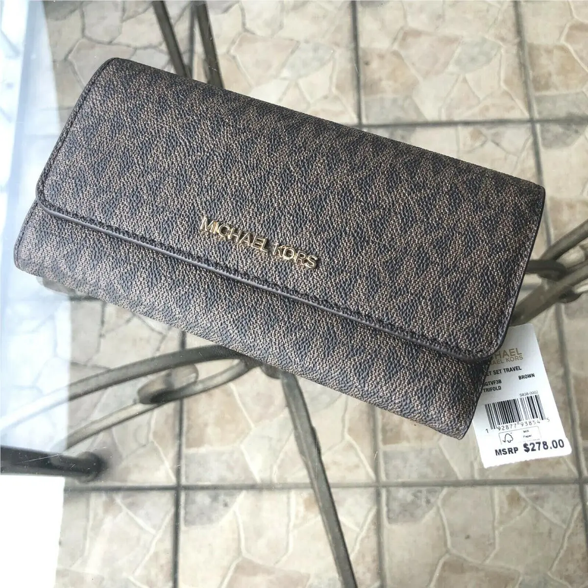 Brown Flat Wallet MK Signature Trifold Credit Card Holder id Clutch by Michael Kors