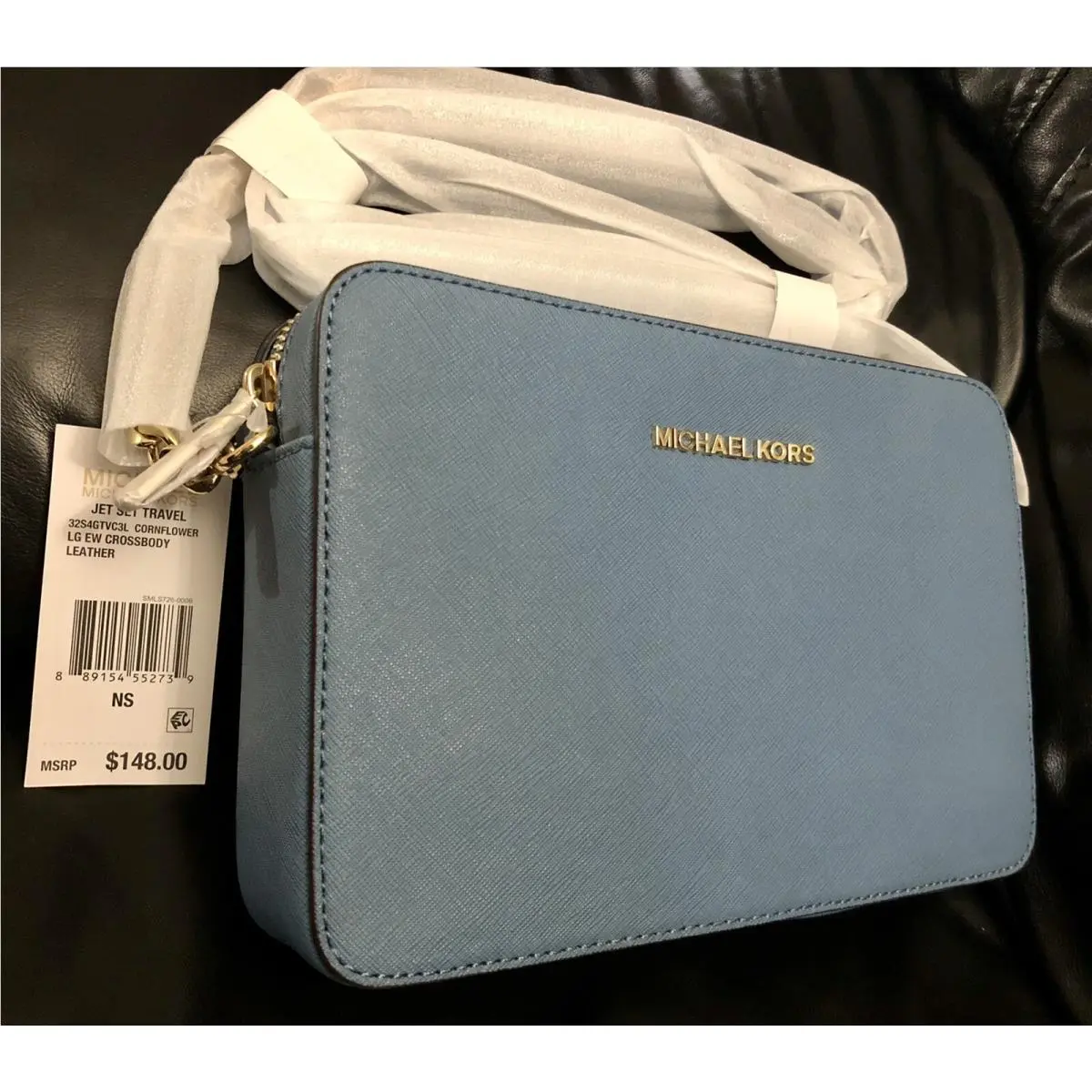 Michael Kors Jet Set Large Leather Crossbody Bag Cornflower