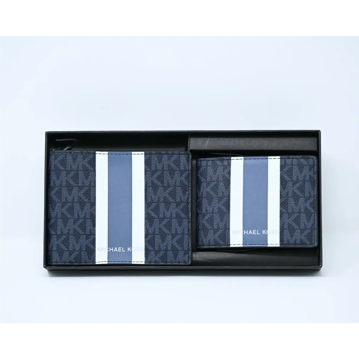 Michael Kors 3 in 1 Wallet Box Set Signature/stripe Pvc Admiral Multi