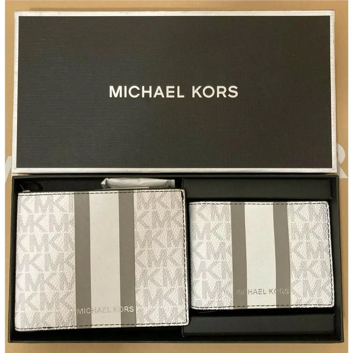 Michael Kors Billfold Wallet Box Set White Gray 36H1LGFF1B Dust Bag