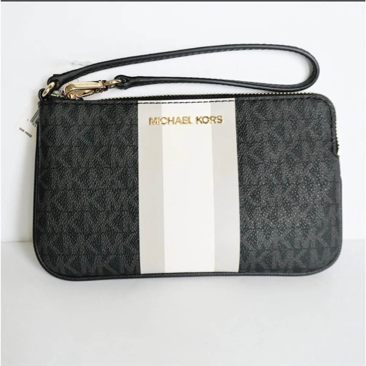 Michael Kors Jet Set Travel Large Top Zip Wristlet MK Signature Brown Pink