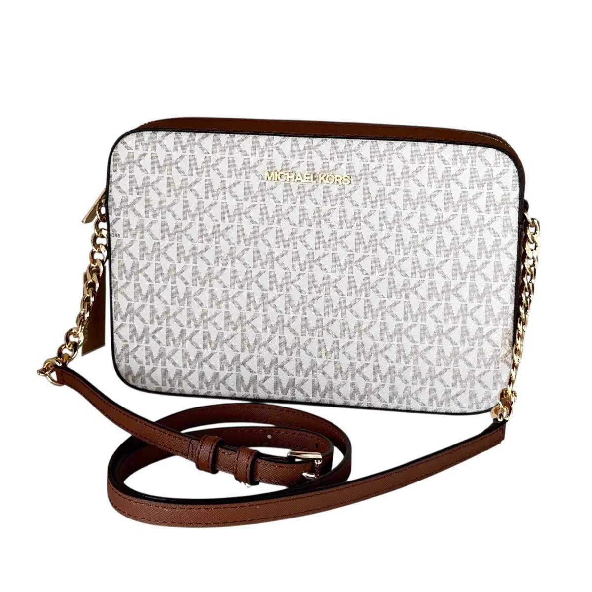 Michael Kors Jet Set Item East West Shoulder Crossbody Bag MK Vanilla/brown