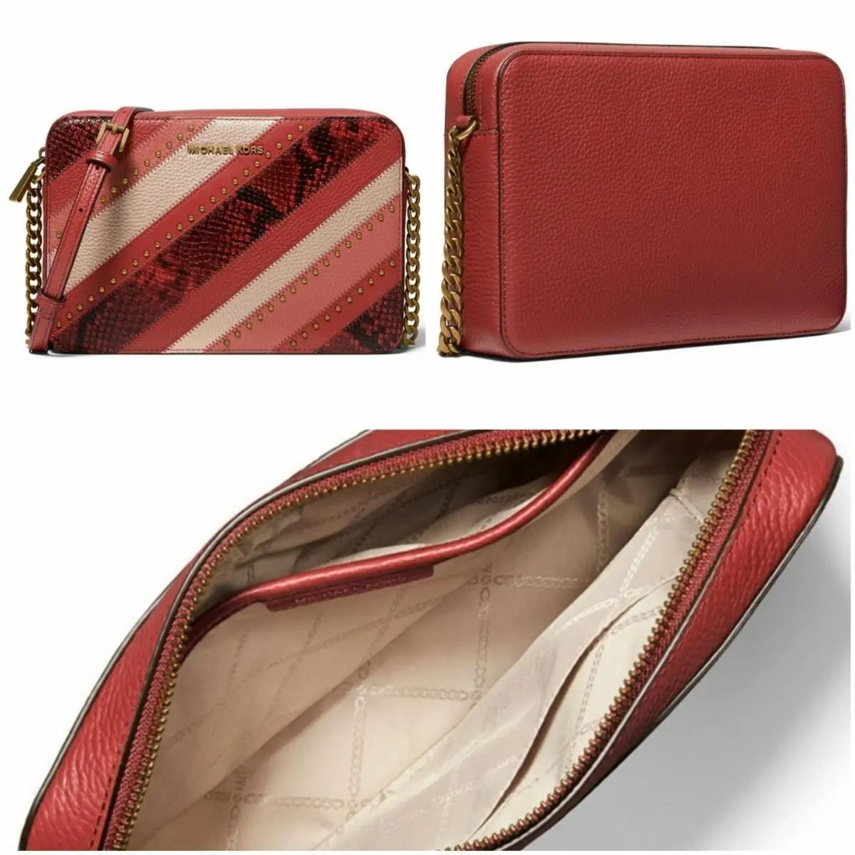 Michael Kors Jet Set Terracotta Large East West Crossbody Chain Handbag Purse - Exterior: Black