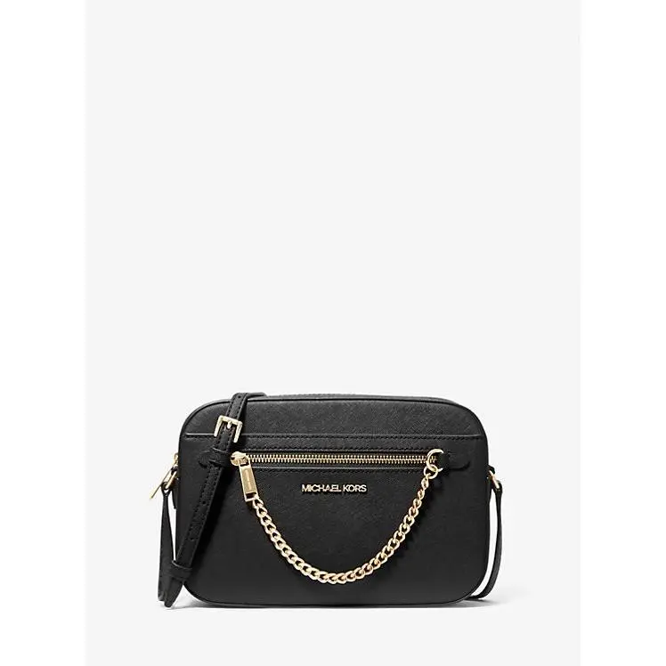 Michael Kors Jet Set East West Chain Large Logo Crossbody Bag Black Leather