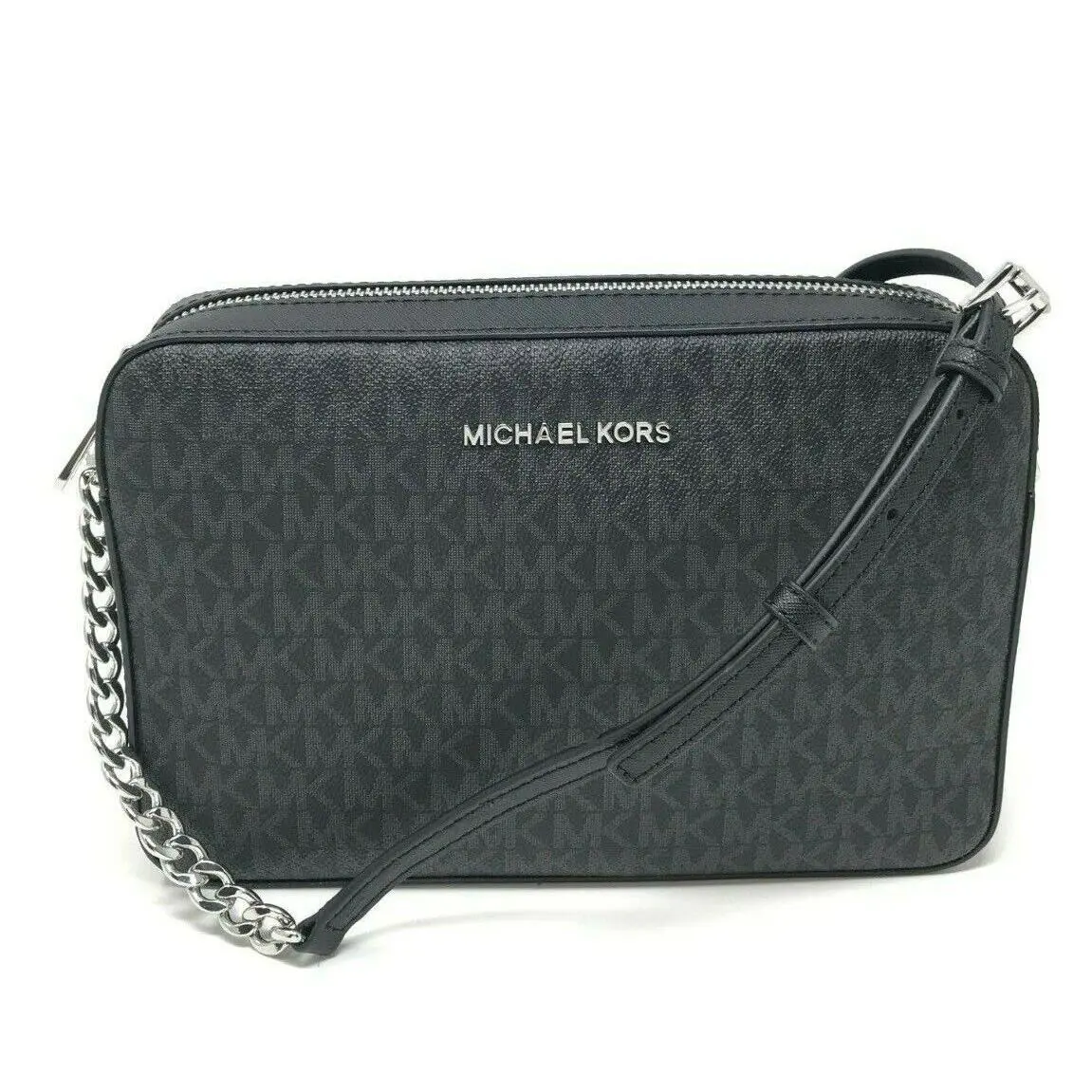 Jet Set Item Large East West Black Signature Crossbody Chain Bag by Michael Kors
