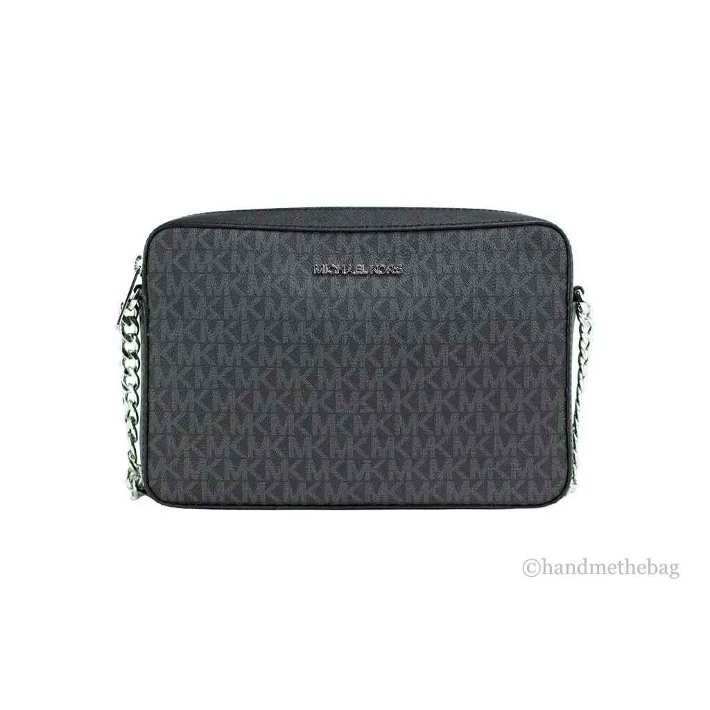 Michael Kors Jet Set Item Large East West Black Signature Crossbody Chain Bag - Black Signature, Exterior: Black