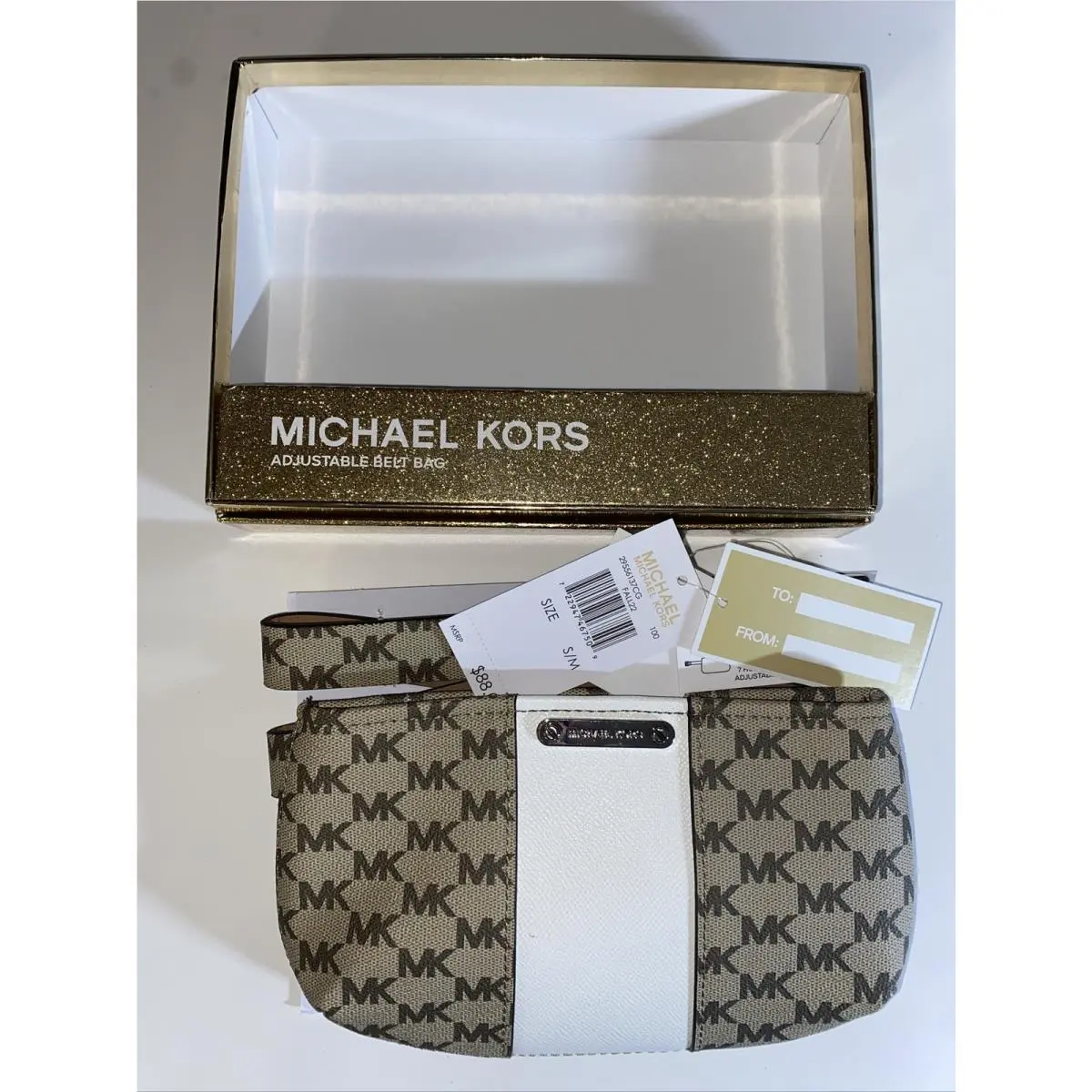 Women’s Belt Fanny Pack MK Signature Logo Brown/beige/white- L/xl by Michael Kors