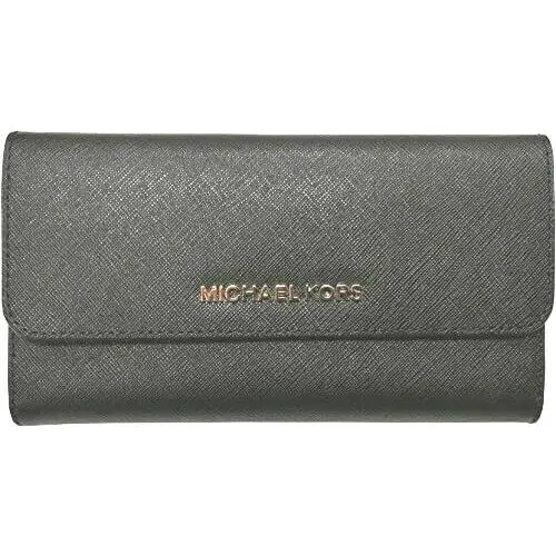 Michael Kors Women Leather Trifold Credit Card Holder Wallet Clutch Black Gold