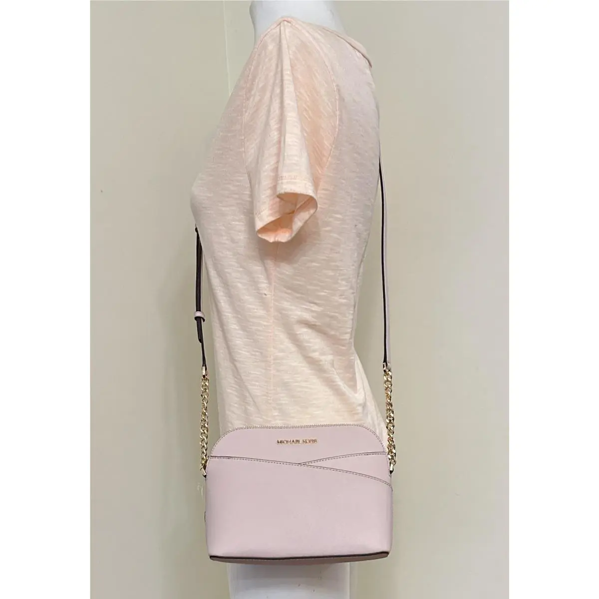 Michael Kors Jet Set Travel Small Dome Powder Blush Pink Leather Crossbody Bag