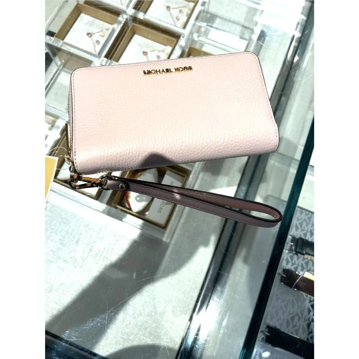 Michael Kors Jet Set Travel Large Phone Case Leather Wallet Wristlet Pink Blush